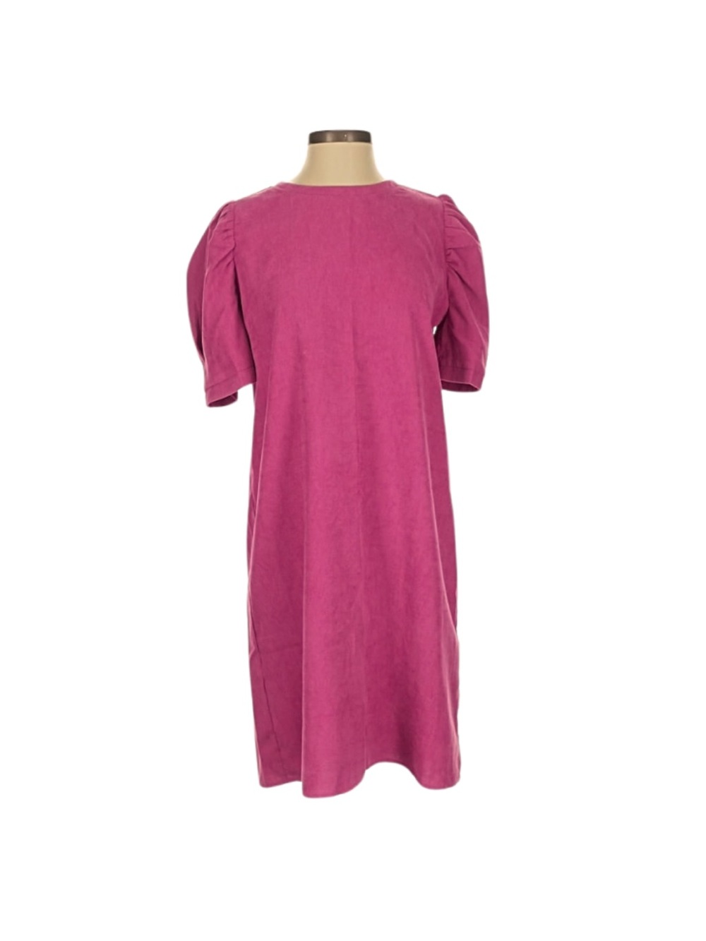 Molly Bracken Pink Corduroy Puff Sleeve Short Midi Dress Feminine Dopamine Boho